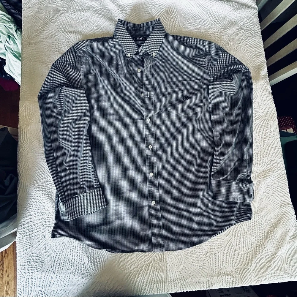 Chaps Navy and White Gingham Button-Down Shirt